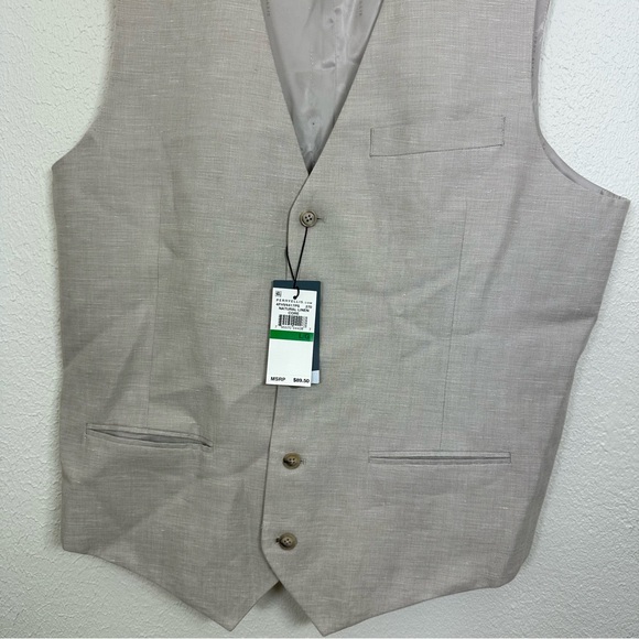 Perry Ellis Mens Vest Large Linen Blend Natural Linen Core NWT - Picture 3 of 14